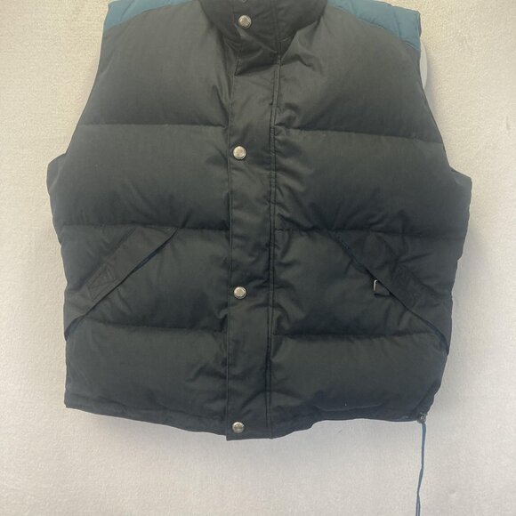 Vintage 90s Down Puffer Vest Mens Large L Black Blue Zip Warm Insulated Winter - Picture 5 of 16